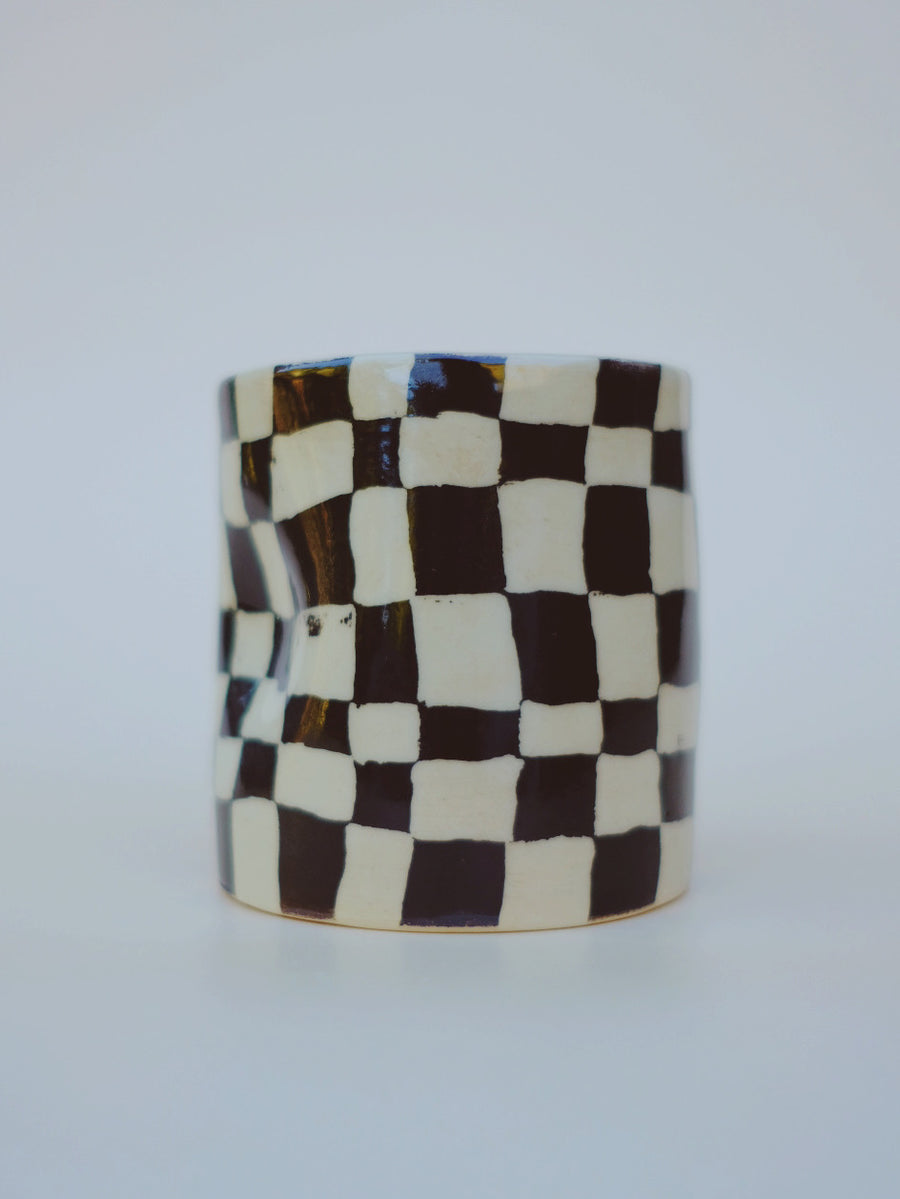 Dark Brown Checkers Hug Mug